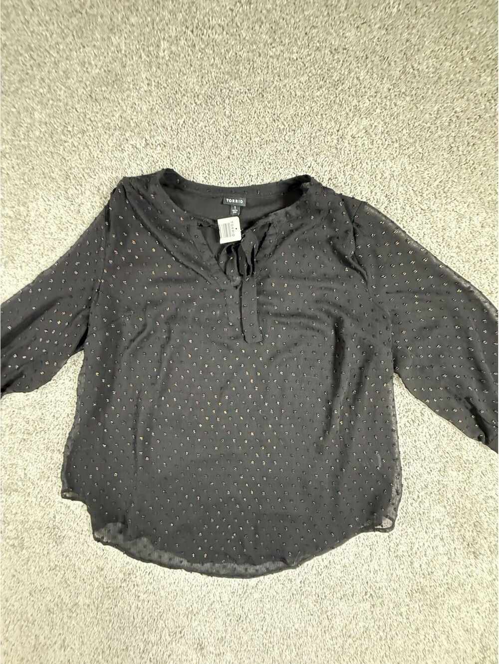 NWT Torrid Blouse Top Plus Size 1 (14/16) Black Multi Shimmer Swiss Dot Print